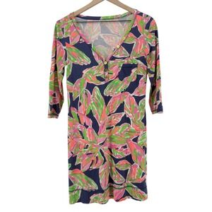 Lilly Pulitzer Palmetto Dress 3/4 Sleeve Navy In the Vias Women M Pima Cotton